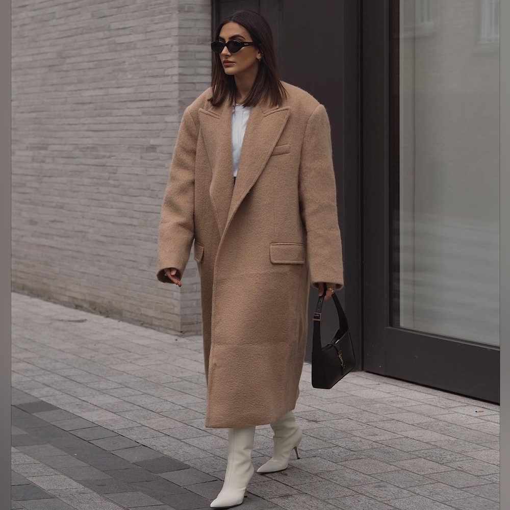 The Frankie Shop John Oversized Long Coat Camel Wool Mohair Medium Large